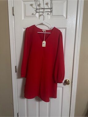 JODIFL Red V-Neck Long-Sleeve Dress